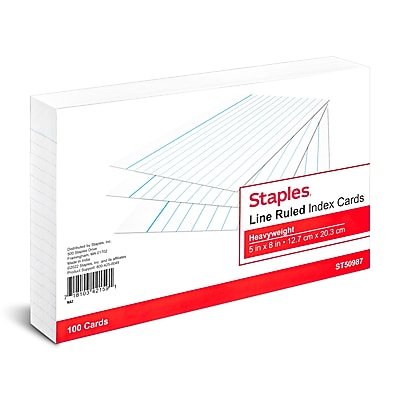 Staples - Staples™ 5" x 8" Index Cards, Lined, 100/Pack (TR50987) - White
