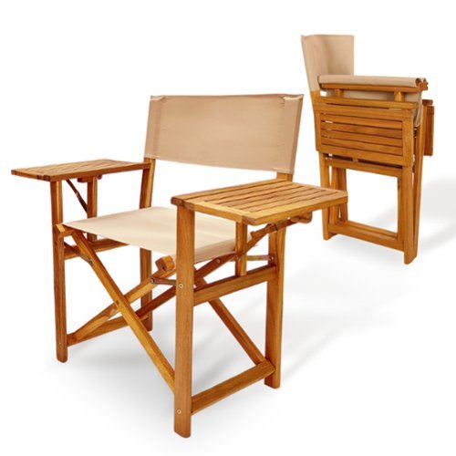 Balkene Home - Walker Outdoor Folding Directors Chair with Side Tables - Tan-Front_Standard 