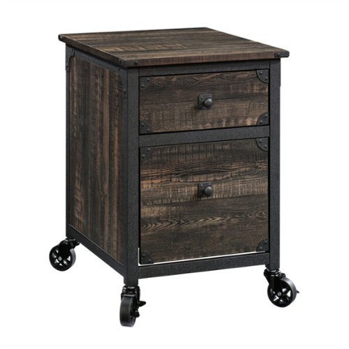 HTUTWOO - File Pedestal with Smooth-Glide Drawer for Office - Mobile Metal Cabinet, Letter-Size File Storage,Dark Oak Finish - Brown-Front_Standard 