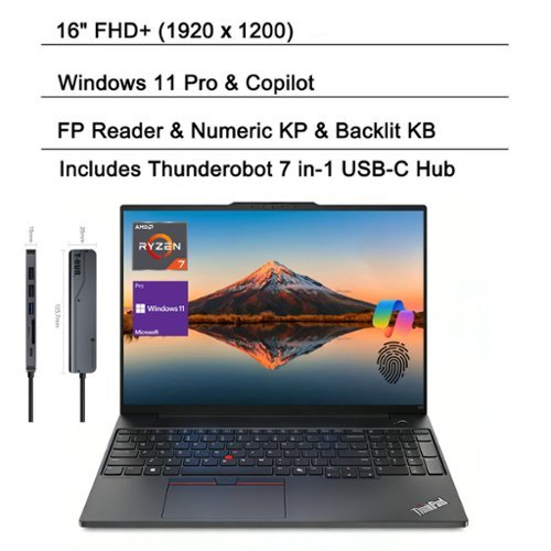 Lenovo - ThinkPad E16 16" Touchscreen Laptop - AMD Ryzen 7 7735U with 16GB RAM - 1TB SSD - for Demanding Business & Multitasking - Black-Front_Standard 