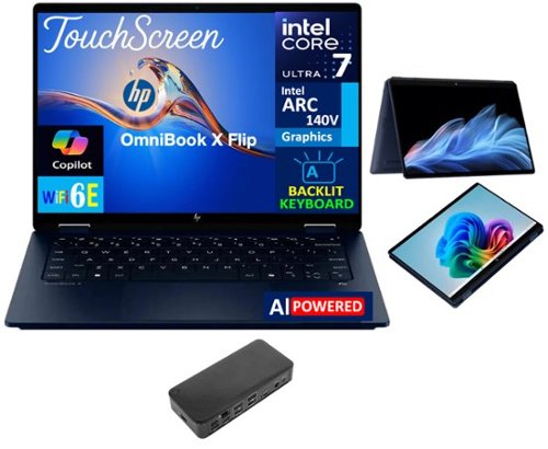 HP - Upgraded - OmniBook X Flip 2-in-1 2-in-1 Laptop 14.0 WUXGA (Intel Ultra 7-256V, 16GB LPDDR5X, 1TB SSD, Win 11 Pro) w/USB-C Hub - Atmospheric Blue-Front_Standard 