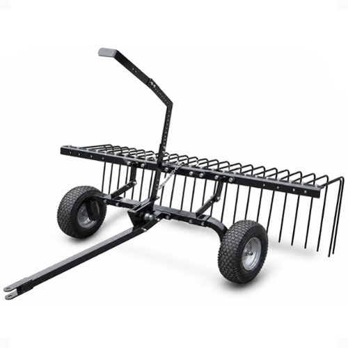 Yard Tuff - 72" Pine Straw ATV Tow Behind Steel Landscape Rake w/Wheels & Handle - Black-Front_Standard 