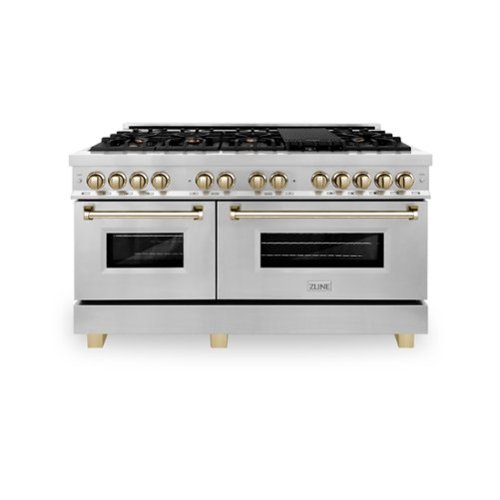ZLINE - Autograph 60" Legacy Dual Fuel Range w/ 9 Burners & Polished Gold Accents (RAZ-60-G) - Steel/Polished Gold