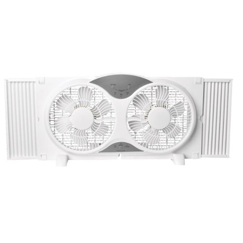 Perfect Aire - 9 in. H 3 speed Electronically Reversible Twin Window Fan Remote Control-Front_Standard 