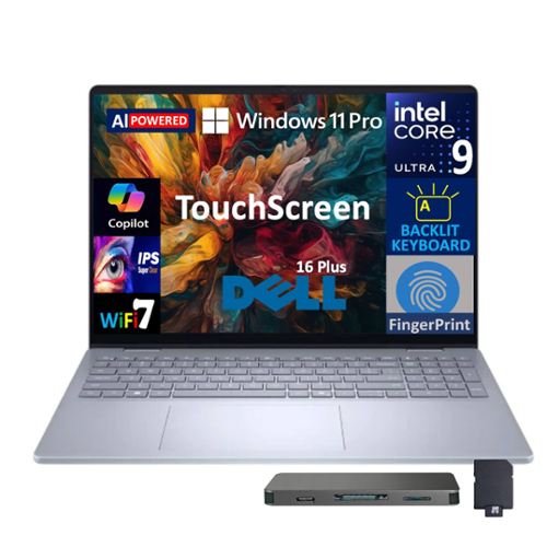 Dell - Upgraded - Plus 16" Touch Laptop,Intel Ultra 9 288V,32GB RAM,1TB SSD+1TB Dock,Copilot+ PC,Backlit,Fingerprint,Win 11 Pro - Blue-Front_Standard 