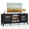 Costway - TV Stand for TVs up to 65" with 3-Position Adjustable Shelves Tempered Glass Doors - Black-Front_Standard