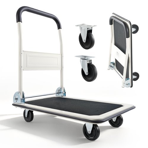 VEVOR - Foldable Push Cart Dolly, 330 lbs Load Capacity, Folding Platform Truck with Swivel Wheels, Moving Platform Hand Truck - White + Black-Front_Standard 