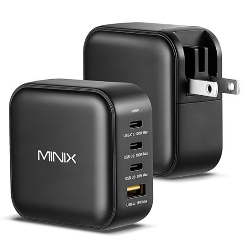 MINIX 100W Turbo 4-Ports GaN Foldable Wall Charger with 3-USB-C(Max 100W/20W), 1-USB-A(Max 18W), US/EU/UK Plugs for Travel - Black GLOBAL SHIPPING