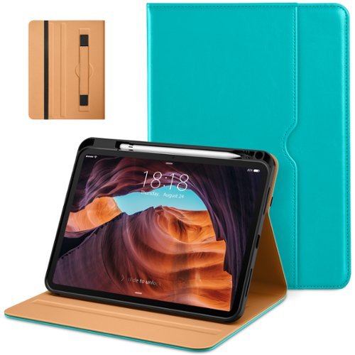 DTTO - Case for iPad 11th Gen 11" 2025 (A16) & 10th Gen 10.9" 2022, Leather Folio Cover with Pencil Holder & Auto Wake/Sleep - Cyan Blue-Front_Standard 