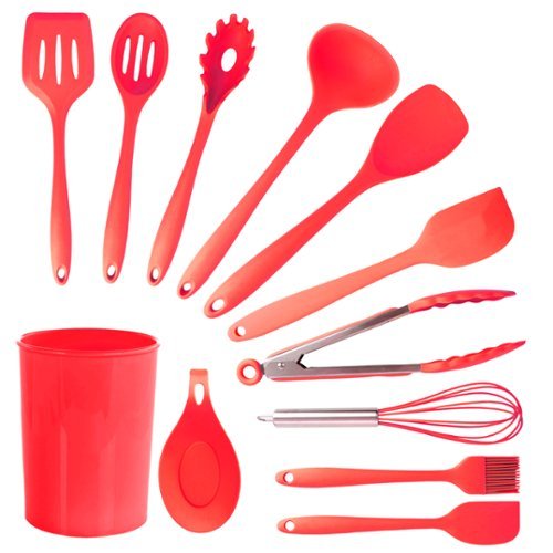 MegaChef - Silicone Cooking Utensils, Set of 12 - Red-Front_Standard 
