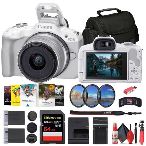 Canon - EOS R50 Mirrorless Camera with 18-45mm Lens + 64GB Card + Bag + More - White-Front_Standard 