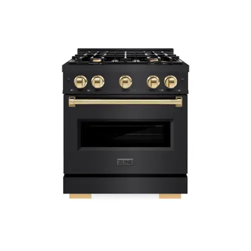 Front. ZLINE - Autograph 30" Classic Black Stainless Gas Range w/ 4 Burners & Gold Accents (CGRBZ-30-G) - Black Stainless Steel.