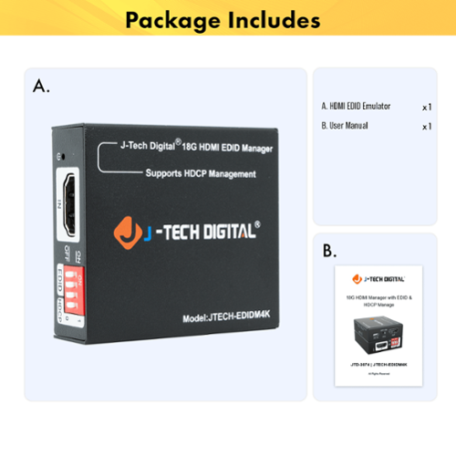 J Tech Digital 4K 60Hz HDMI EDID Emulator with HDCP Management and