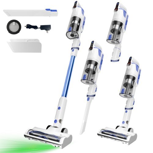 WHALL - Lightweight Cordless Stick Vacuum with LED Display, 3-Speed Suction & Versatile Attachments - blue and white-Front_Standard 