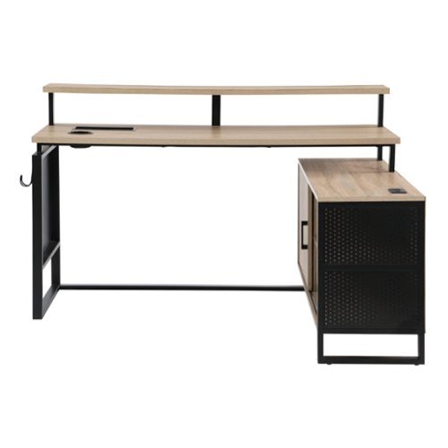 OSP Home Furnishings - ACE L Desk with Hutch Shelf - River Oak/Black