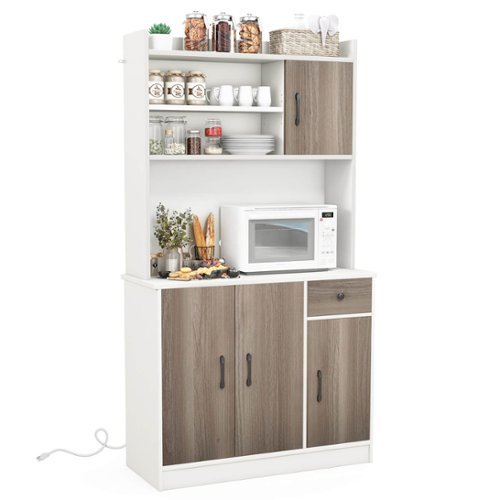 Costway 4-Door 71'' Kitchen Buffet Pantry Storage Cabinet w/Hutch Adjustable Shelf - White