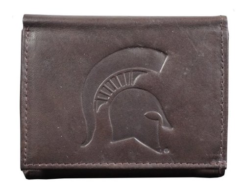 Rico Industries - Michigan State Spartans Distressed Look Embossed Logo Dark Brown Leather Trifold Wallet - Multi-Front_Standard 