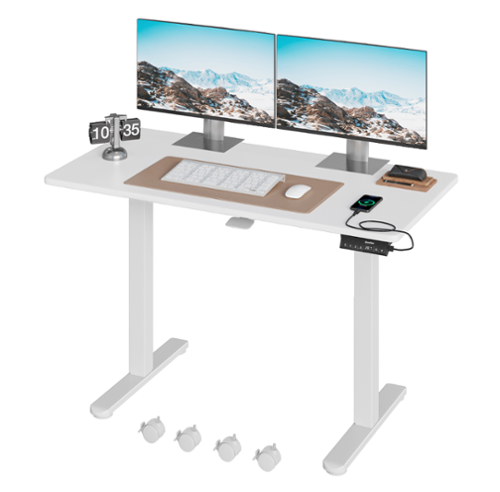 Bestier 47-Inch Wood Convertible Stand Gaming Desk with 3-Height Memory Presets - White