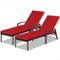 Costway - 2PCS Patio Rattan Lounge Chair Chaise Recliner Back Adjustable Cushioned - Red-Front_Standard