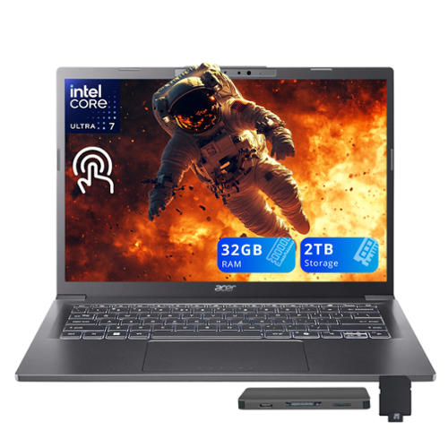 Acer - Aspire 14" WUXGA Touchscreen,Ultra 7 258V,32GB RAM,1TB SSD+1TB Dock Set,Intel ARC 140V,Backlit Keyboard,Win 11 - Gray-Front_Standard 