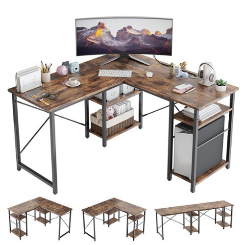 Bestier - L-Shaped Computer Desk With Reversible Corner - Brown