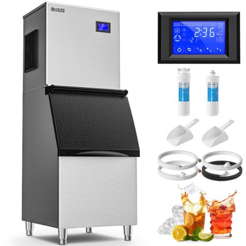 Coolski - Commercial Ice Machine 450LBS/24H, 22”W Industrial Ice Maker with Large Storage Bin, Ideal for Restaurants/Bars/Hotels - Silver-Front_Standard 