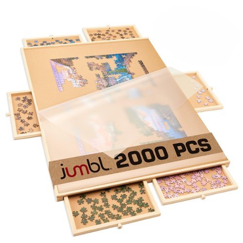 Jumbl - 2000-Piece Puzzle Board with Drawers, Lazy Susan & Cover - Rotating Wooden Jigsaw Puzzle Table-Front_Standard 