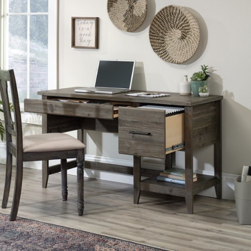 Sauder - Summit Station Desk - Pebble Pine-Front_Standard 