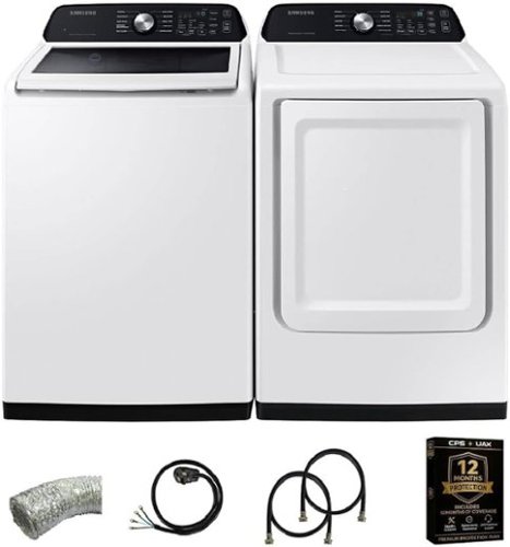  Samsung - Smart 4.7 Cu. Ft. Top Load Washer and 7.4 Cu. Ft. Electric Dryer Laundry Bundle with Sensor Dry, Low Vibration Wash, Wat - White