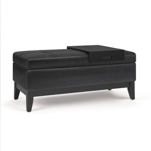 Simpli Home - Oregon Storage Ottoman Bench with Tray - Distressed Black