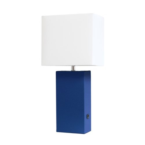 Lalia Home - Lexington Leather Base Modern Table Lamp with USB - Blue-Front_Standard 