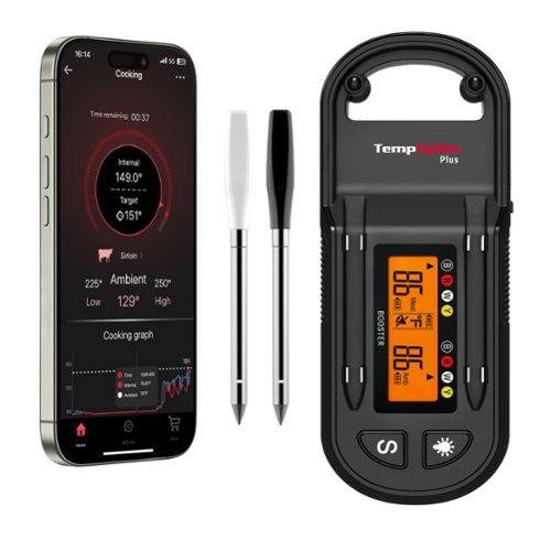 ThermoPro - TempSpike Plus 600ft Wireless Meat Thermometer with Two Ultra-Thin Probes & LCD Booster - Black-Front_Standard 