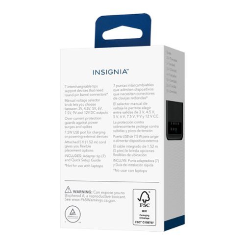 Insignia™ 22.5W Universal AC Adapter for Devices with Round-Pin Connections (5 ft) - Black BUY IN SINGAPORE