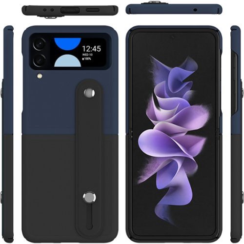 SaharaCase FingerGrip Series Case with Strap for Samsung Galaxy Z Flip4 - Black/Blue GLOBAL SHIPPING