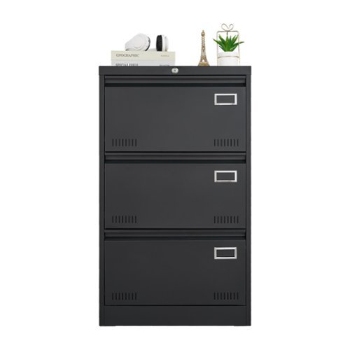 Boyel Living - Filing Cabinet Lateral File Cabinet 3 Drawer Locking Metal for Home Office Legal Letter A4 F4 - Black-Front_Standard 