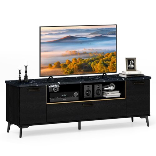 Gymax - Mid Century Modern Entertainment Center 63-Inch TV Stand for TVs up to 75'' - Black-Front_Standard 