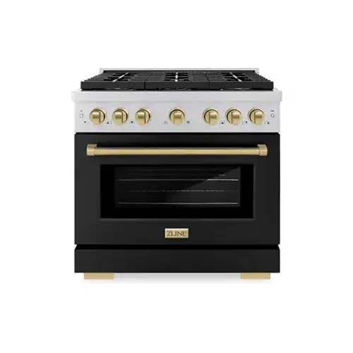 Front. ZLINE - ZLINE Autograph 36 in. Paramount Dual Fuel Range w/ DuoPro Cooktop & Black Door w/ Bronze Accents (PSDRZ-BLM-36-CB) - Stainless Steel with Black Matte Door.
