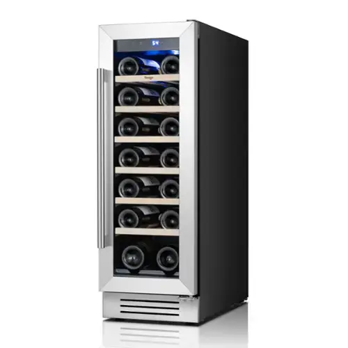 Front. Yeego - 12 inch Wine Cooler Refrigerator with 18-Bottle Built-In/Freestanding for Home Bar，Stainless Steel - Stainless Steel.