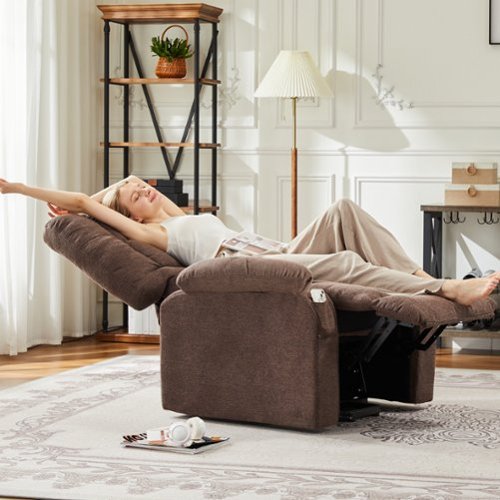 Bestier - Power Recliner Chair with Massage & Heat, Adjustable Single Sofa with Footrest, Cup Holders & Storage - Brown-Front_Standard 