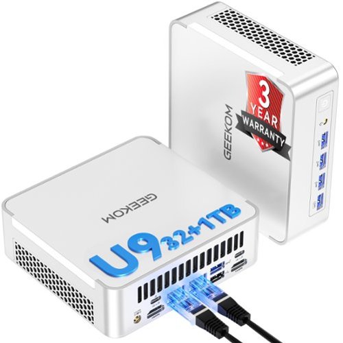 Geekom - XT1 Mega AI Mini PC, 14th Intel Ultra U9-185H, 32GB DDR5 RAM& 1TB NVMe PCIe Gen 4*4 SSD, Windows 11 Pro Pre-installed - White+Silver-Front_Standard 