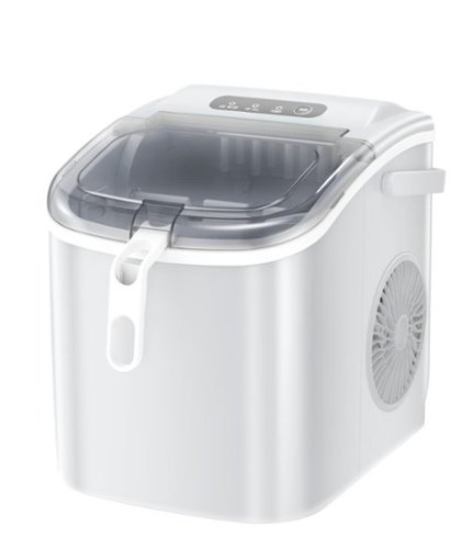 LHRIVER - Portable Countertop Ice Maker with Carrying Handle and Scoop, 9 Ice Cubes in 6 Minutes, 26 lbs Daily Output - White-Front_Standard 
