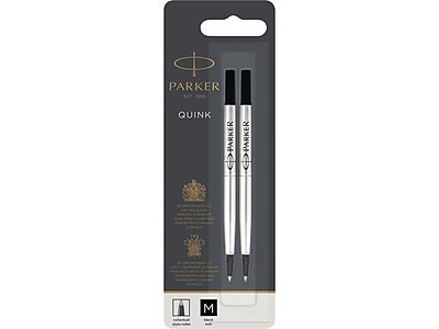 Parker - Quink Rollerball Pen Refill, Medium Tip, 2/Pack (1950325) - Black Ink