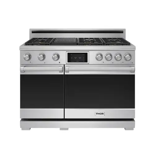 Front. Thor Kitchen - 7.6 Cu Ft. Freestanding Double Oven Dual Fuel Gas Range with 7 Burners - Stainless Steel.