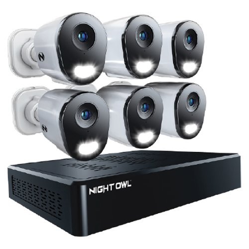 Night Owl - 8 Channel 6K (12MP) NVR with 6 (4K) Cameras and 2TB Storage, Expandable up to 4 Additional Wi-Fi Cameras - White