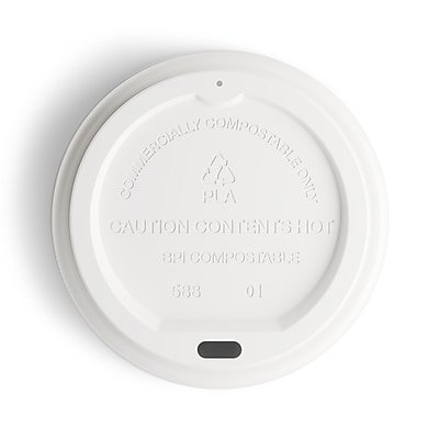 Perk - Eco Compostable Plastic Hot Cup Lid, 10/12/16 Oz., 50/Pack - White