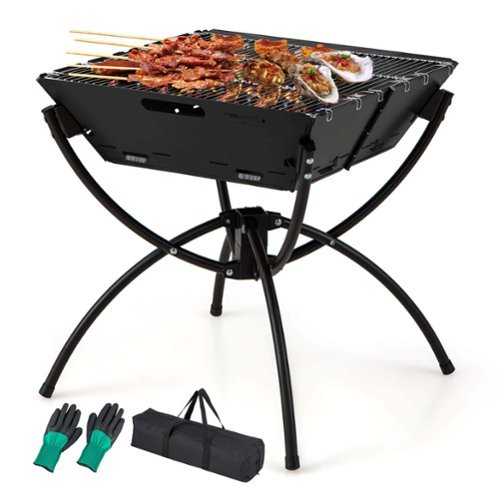 Costway 3-in-1 Portable Charcoal Grill Folding Camping Fire Pit with Carrying Bag & Gloves Coffee - Coffee
