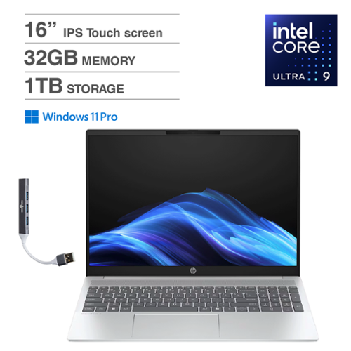HP - Upgraded - Bundle 16.0 WUXGA Display (Ultra 9-285H, 32GB, 1TB SSD, Intel Arc 140T, Backlit KB, WiFi 6E, Webcam, Win 11 Pro) - Glacier Silver-Front_Standard 