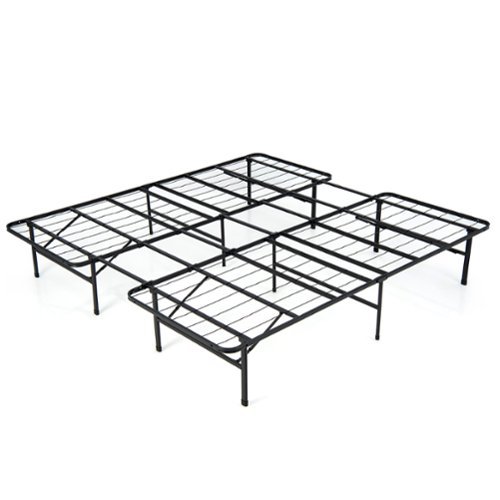Costway - Queen/ King Folding Metal Platform Bed Frame 13 Inch Mattress Foundation 660 LBS - Black-Front_Standard 