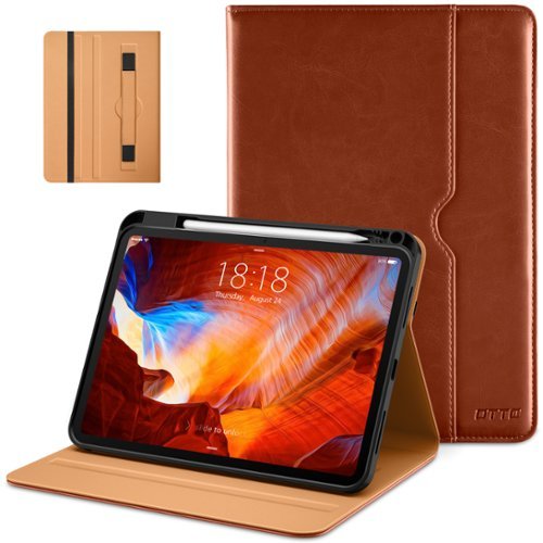 DTTO - Case for iPad Pro 11 Inch M5/M4,Premium Leather Business Folio Stand Cover with Pencil Holder, Auto Wake/Sleep - Brown-Front_Standard 