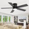 Breezary - 42"/52" Flush Mount Low Profile Ceiling Fan with LED Light, 5 Blades, DC Motor, Remote Control and Timer, for Indoor Use - Black-42 in-Front_Standard